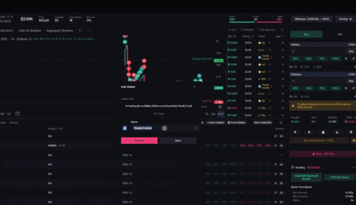 Real wallet tracking action in the Live Workspace