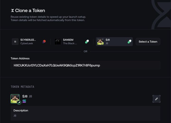 Clone a Token page with the source token address and token details loaded