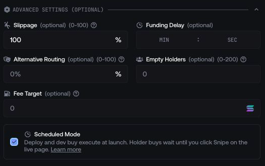Advanced launch settings in Proxima