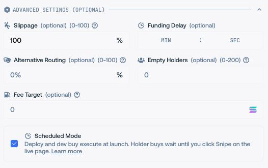 Advanced launch settings in Proxima