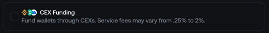 CEX Funding option in Proxima Launch Settings