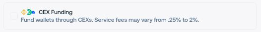 CEX Funding option in Proxima Launch Settings