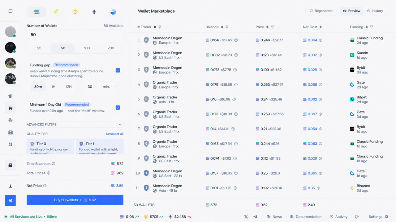Choose wallets in Marketplace