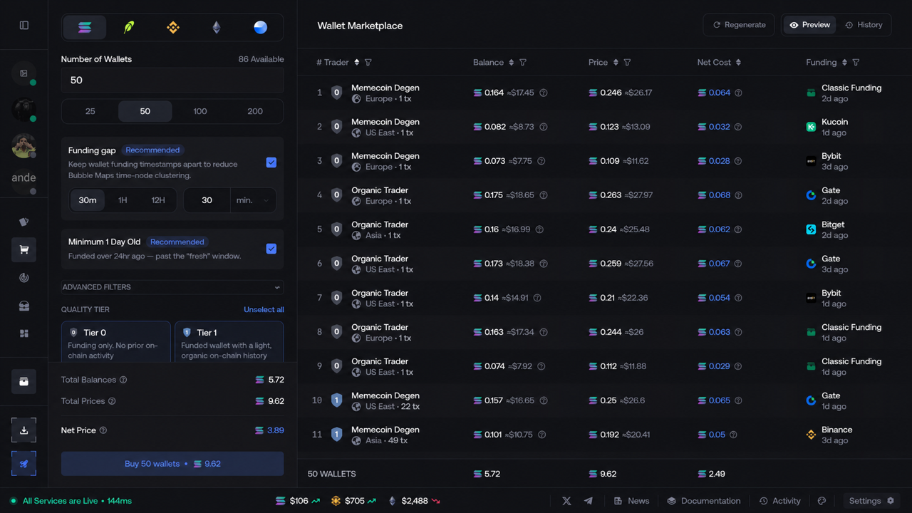 Choose wallets in Marketplace