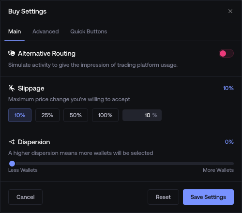 Manual trade execution settings