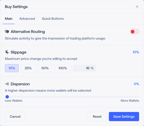 Manual trade execution settings