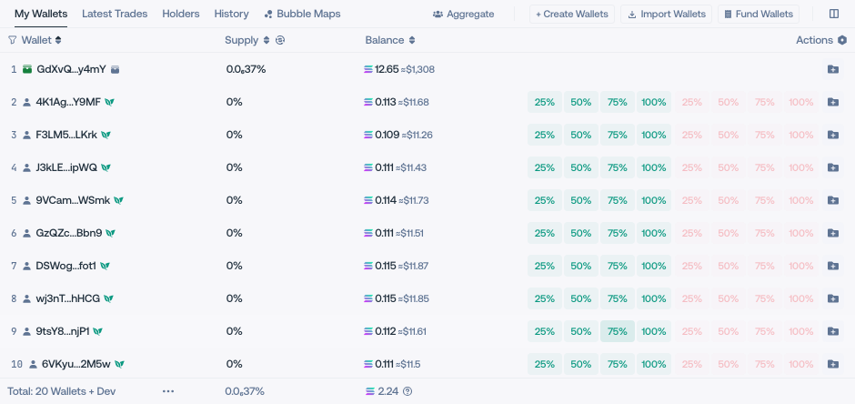 Launch wallet table in Proxima