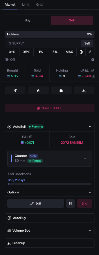 Live Workspace action panel containing the Liquidity Pool shortcut when supported