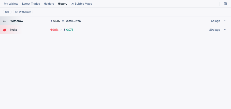 Real launch History tab used to verify completed reward and fee actions