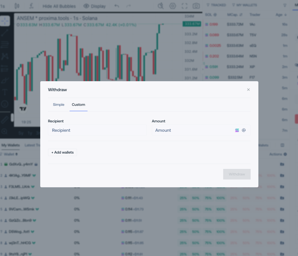 Custom row-by-row withdrawal mode