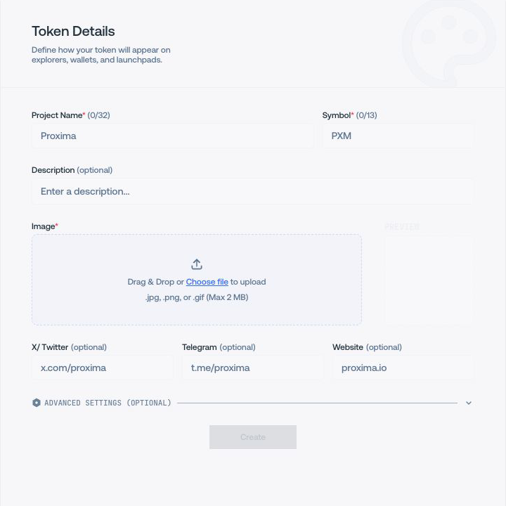 Token Metadata interface in Proxima