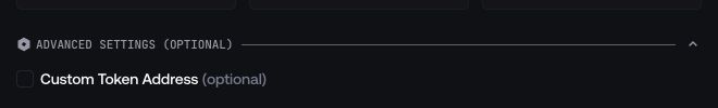 Expanded Advanced Settings with Custom Token Address