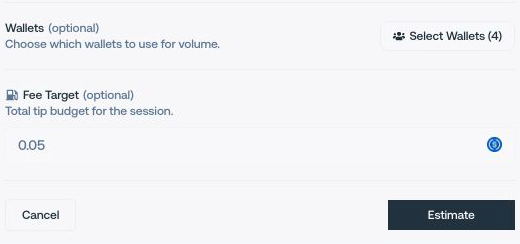 Volume Bot estimate and run controls